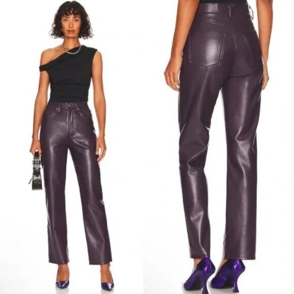 New Agolde Recycled Leather 90's Pinch Waist Pants in Night Shade size 30 - Picture 1 of 16